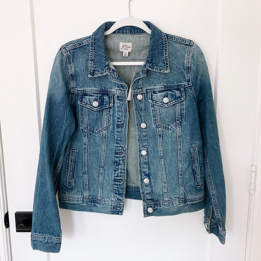 NWT J Crew Distressed Medium Blue Denim Jacket - S